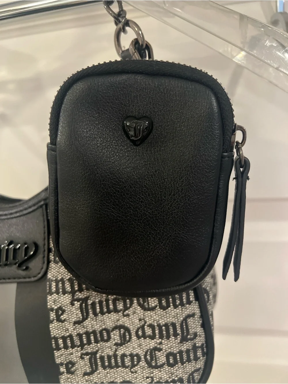 Juicy Couture Black Logo Jacquard Shoulder Bag with Detachable Pouch